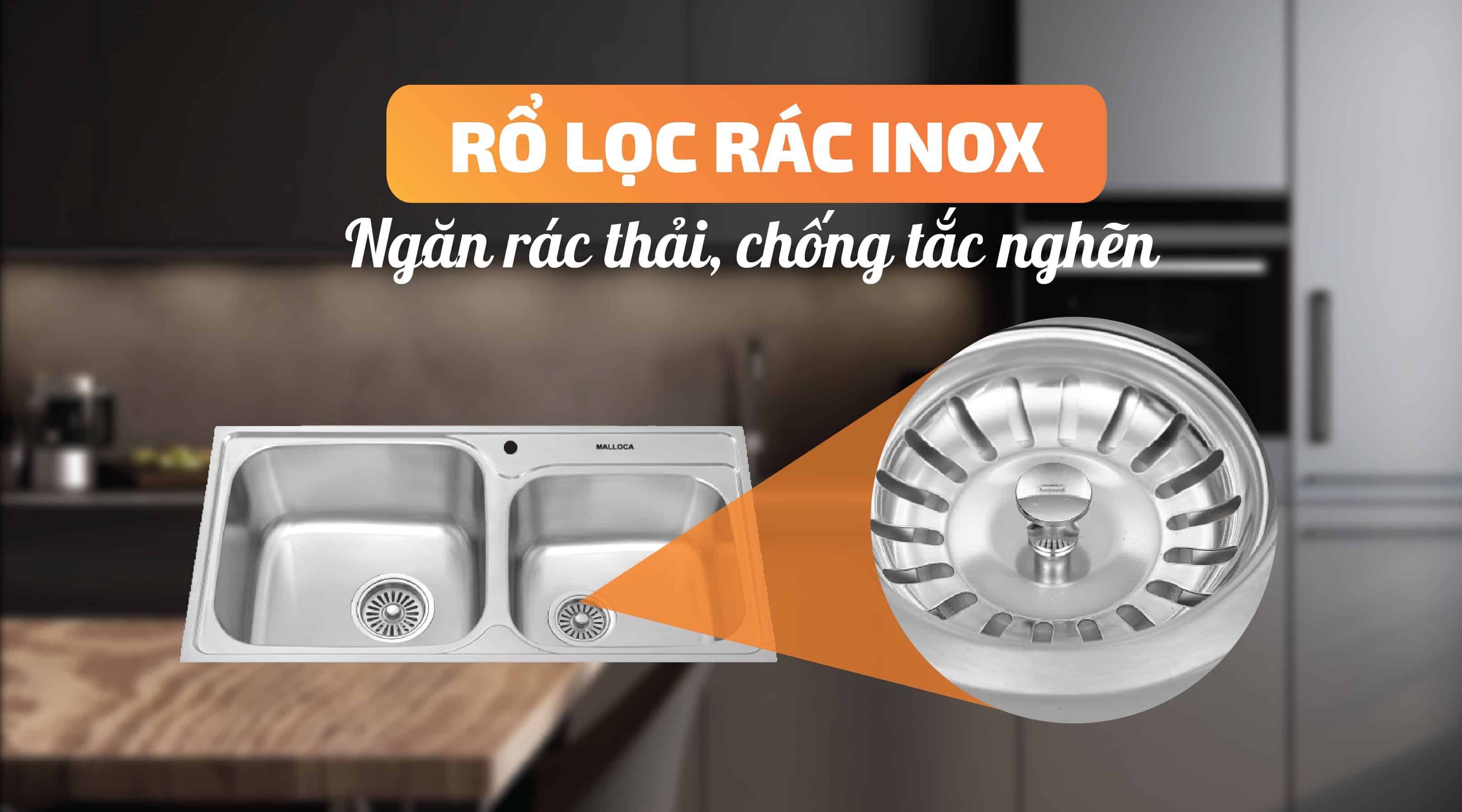 Chậu rửa chén Malloca MS 1011 NEW - Rổ lọc rác Inox